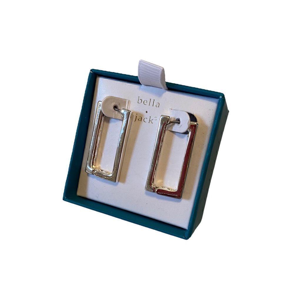 Bella Jack Bright Silver Toned Rectangular Drop Earrings.  Very Sharp Looking. - Picture 3 of 5